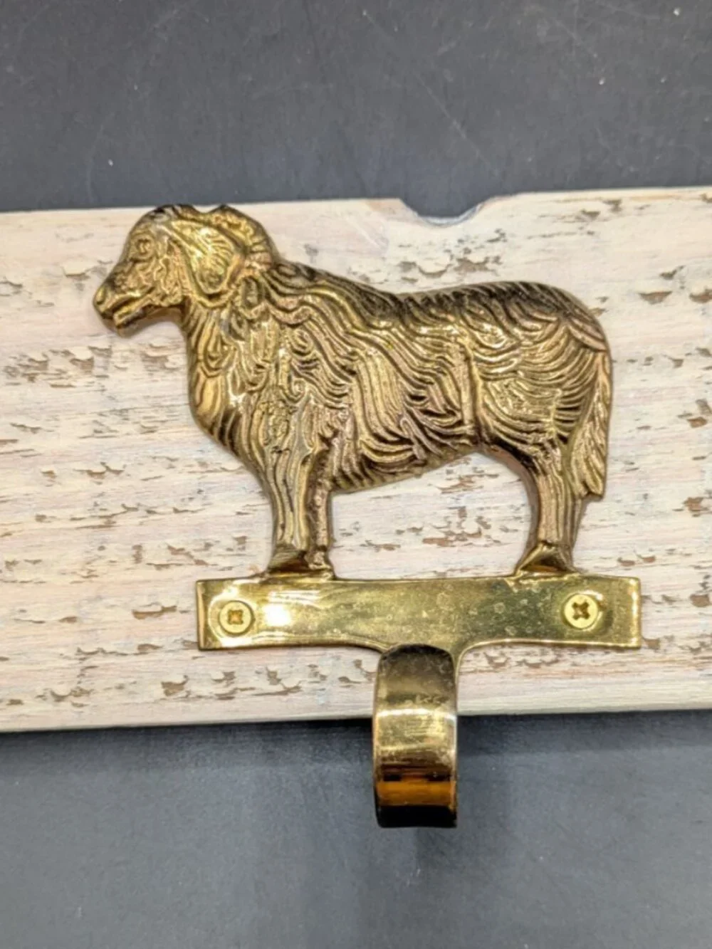 Hand Crafted Hat Key Coat Rack 2 Brass Sheep Ram Aries Hooks Wall Mount `16